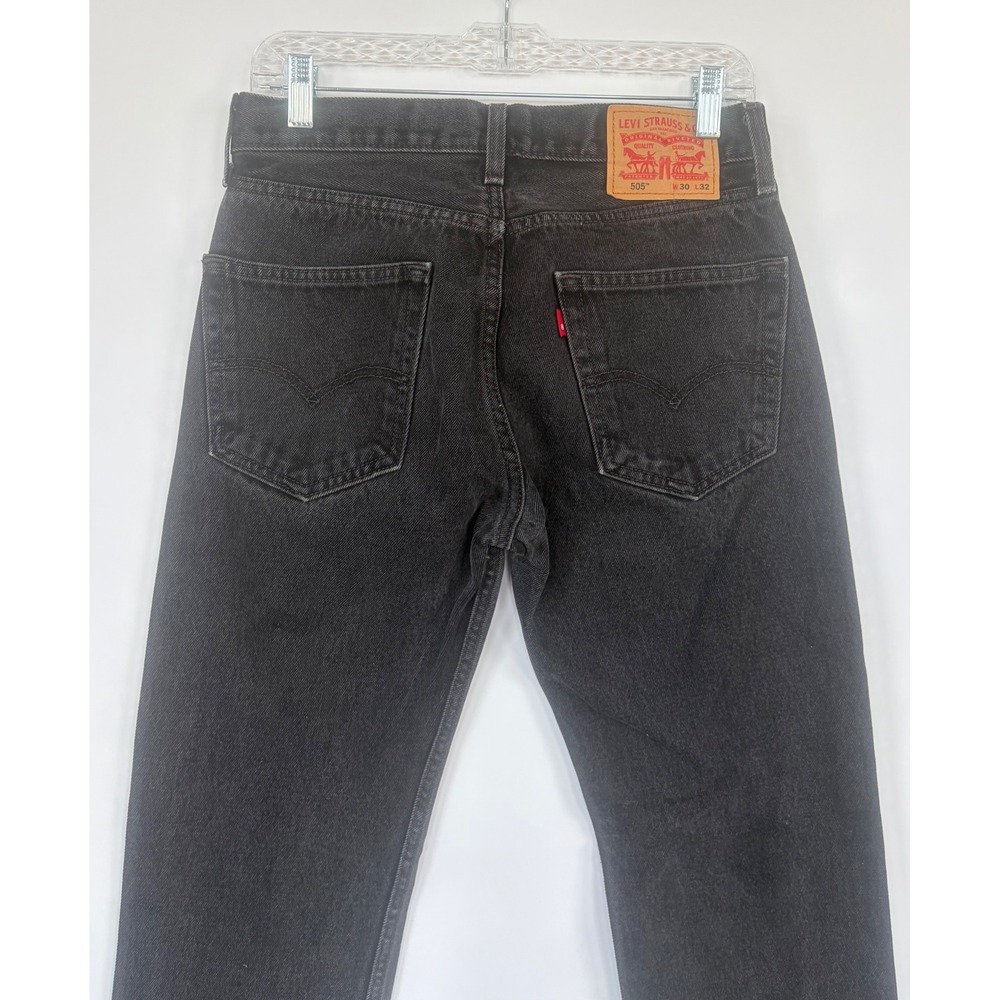 Levis 505 Regular Fit Mens 30x32 Black Denim Straight Leg Jeans Dark Wash Pants. - Picture 3 of 11